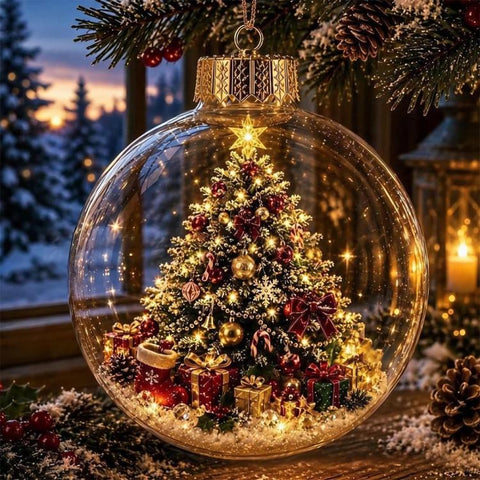 Christmas Ball Hanging Ornament Glowing Christmas Diorama Ornament, Snowman, Santa Claus, Christmas Tree, Little Girl, Christmas Train, Reindeer