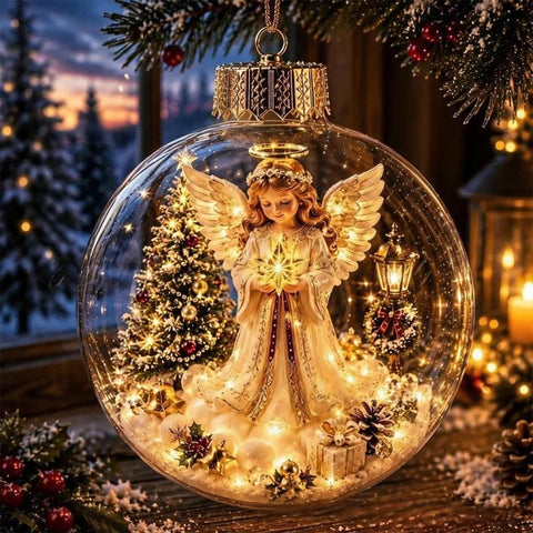 Christmas Ball Hanging Ornament Glowing Christmas Diorama Ornament, Snowman, Santa Claus, Christmas Tree, Little Girl, Christmas Train, Reindeer