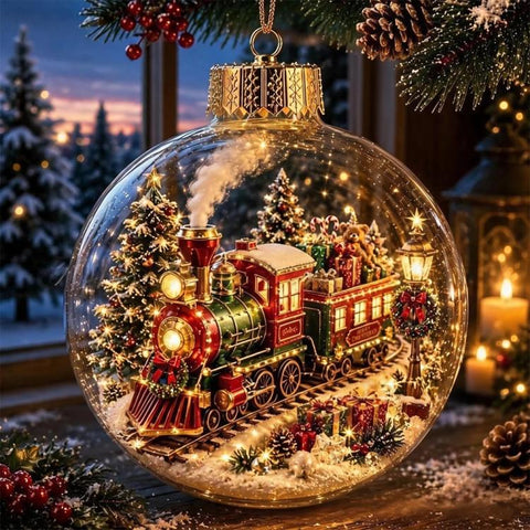 Christmas Ball Hanging Ornament Glowing Christmas Diorama Ornament, Snowman, Santa Claus, Christmas Tree, Little Girl, Christmas Train, Reindeer
