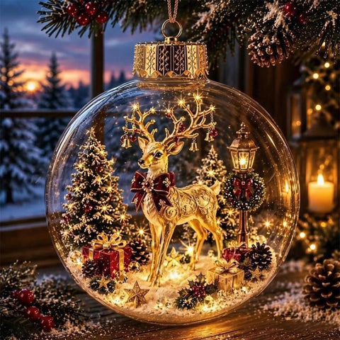 Christmas Ball Hanging Ornament Glowing Christmas Diorama Ornament, Snowman, Santa Claus, Christmas Tree, Little Girl, Christmas Train, Reindeer