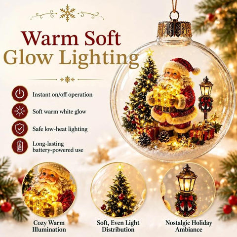 Christmas Ball Hanging Ornament Glowing Christmas Diorama Ornament, Snowman, Santa Claus, Christmas Tree, Little Girl, Christmas Train, Reindeer