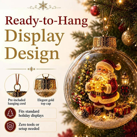 Christmas Ball Hanging Ornament Glowing Christmas Diorama Ornament, Snowman, Santa Claus, Christmas Tree, Little Girl, Christmas Train, Reindeer