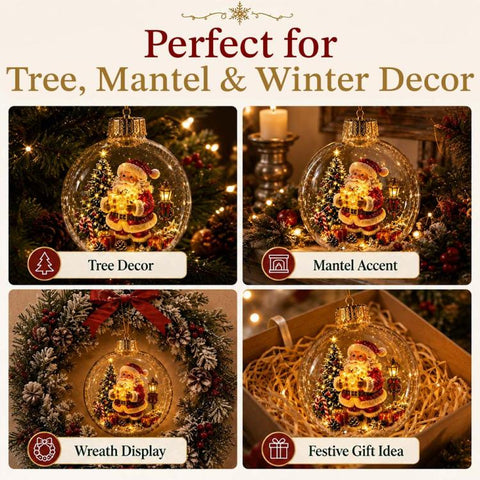 Christmas Ball Hanging Ornament Glowing Christmas Diorama Ornament, Snowman, Santa Claus, Christmas Tree, Little Girl, Christmas Train, Reindeer