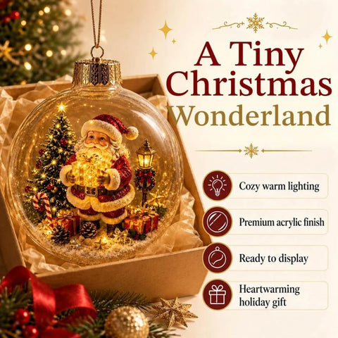 Christmas Ball Hanging Ornament Glowing Christmas Diorama Ornament, Snowman, Santa Claus, Christmas Tree, Little Girl, Christmas Train, Reindeer