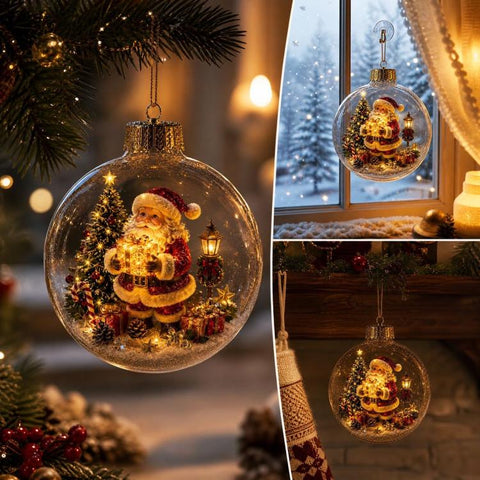 Christmas Ball Hanging Ornament Glowing Christmas Diorama Ornament, Snowman, Santa Claus, Christmas Tree, Little Girl, Christmas Train, Reindeer
