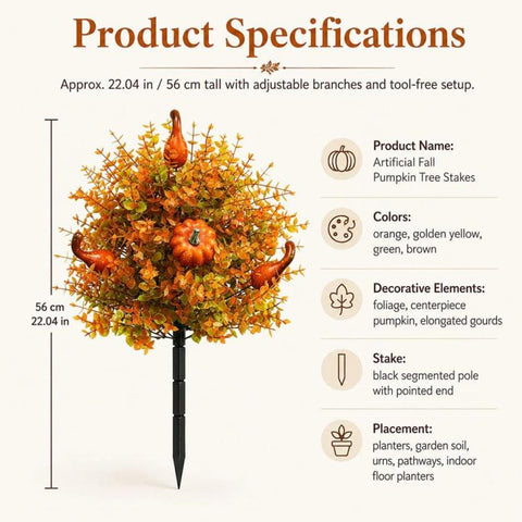 Artificial Fall Pumpkin Tree Stakes Decorative Garden Stake