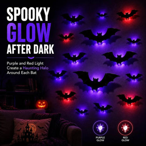 Halloween LED Glowing Bat Wall Decorations Kit, 12 PCS/Pack, 24 PCS/Pack, 36 PCS/Pack, 48 PCS/Pack, 60 PCS/Pack, 1 PC 3D