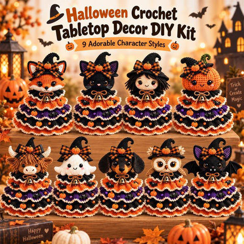Halloween Crochet Tabletop Decor DIY Kit, Bat, Highland Cow, Black Cat, Fox, Dachshund, Owl, Pumpkin, Witch, Ghost