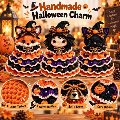Halloween Crochet Tabletop Decor DIY Kit, Bat, Highland Cow, Black Cat, Fox, Dachshund, Owl, Pumpkin, Witch, Ghost