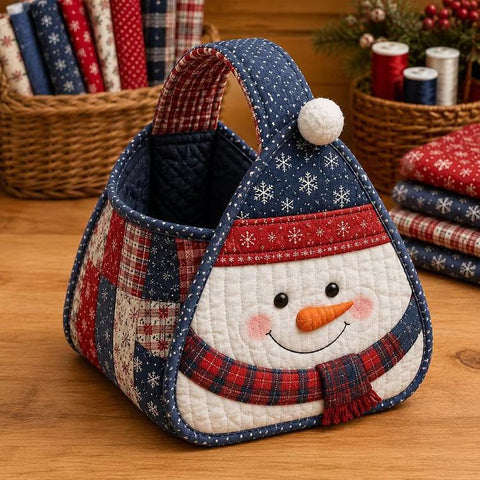 Christmas Character Quilted Carry Basket DIY Hand Basket, Santa Claus, Snowman, Christmas tree, Reindeer