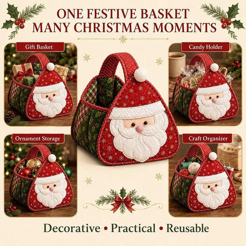 Christmas Character Quilted Carry Basket DIY Hand Basket, Santa Claus, Snowman, Christmas tree, Reindeer