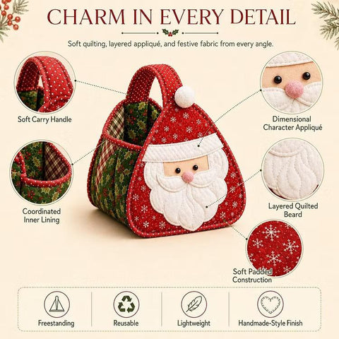 Christmas Character Quilted Carry Basket DIY Hand Basket, Santa Claus, Snowman, Christmas tree, Reindeer