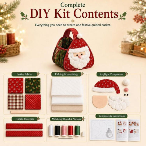 Christmas Character Quilted Carry Basket DIY Hand Basket, Santa Claus, Snowman, Christmas tree, Reindeer