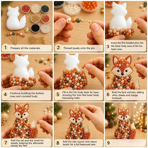 DIY Beaded Animals Decorations Tree Craft Kit, Dachshund, Hedgehog, Owl, Penguin, Rabbit, Highland Cattle, Reindeer, White Bear, Kitten, Pony, Raccoon, Fox