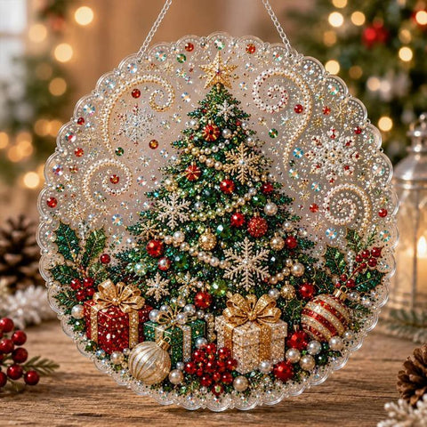 Christmas Pearl Diamond Art Hanging Ornament Kit DIY Material Kit, White Packaging Box, Color Packaging Box