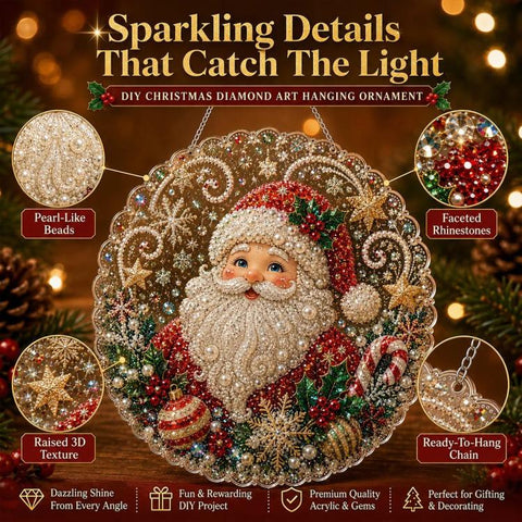 Christmas Pearl Diamond Art Hanging Ornament Kit DIY Material Kit, White Packaging Box, Color Packaging Box