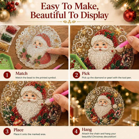 Christmas Pearl Diamond Art Hanging Ornament Kit DIY Material Kit, White Packaging Box, Color Packaging Box