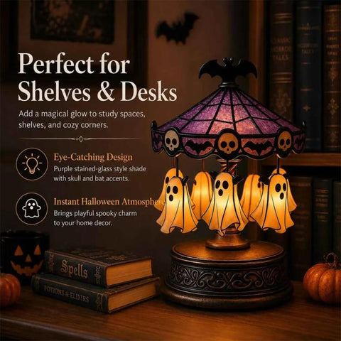 Halloween Ghost Carousel Motion Night Light Table Lamp Ornament, Ghost, Pumpkin