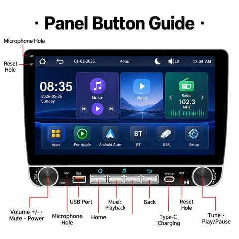10.1 inch IPS Double-DIN Car MP5 Player Wireless CarPlay/Android Auto Bluetooth HD Display