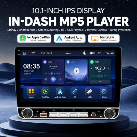 10.1 inch IPS Double-DIN Car MP5 Player Wireless CarPlay/Android Auto Bluetooth HD Display