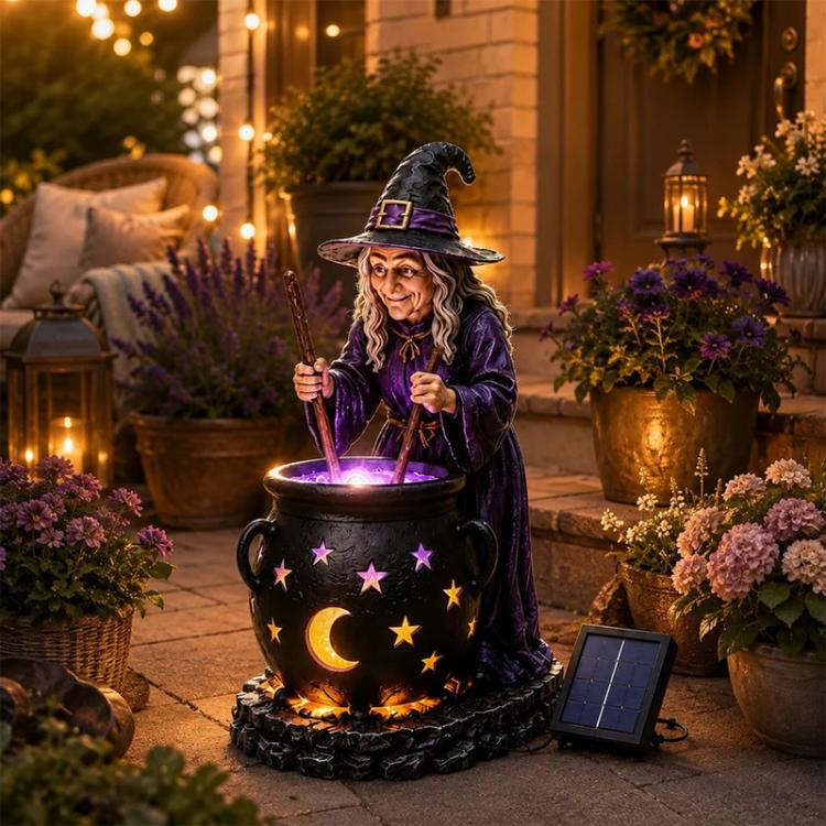Halloween Witch Glowing Cauldron Solar Light Garden Stake