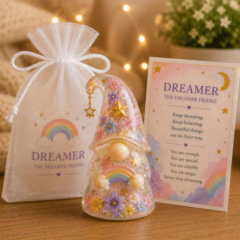 Emotional SupportGnome Little Dwarf Acrylic Gift Set, Sunshine, Moon, Four Leaves Clover, Rainbow, Butterfly, Coffee, Lighthouse, Compass, Pink Lighthouse, Owl