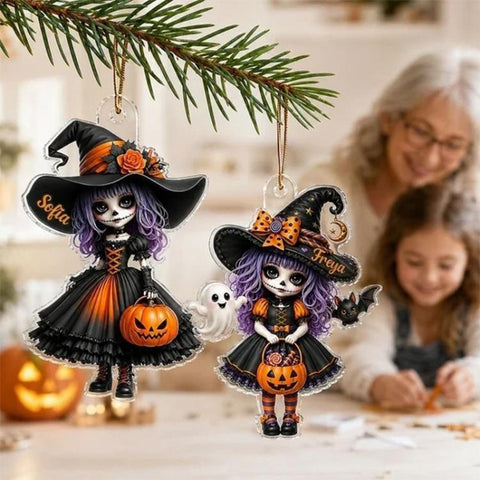 Halloween Little Witch with Black Cat Acrylic Hanging Ornament, 10cm, 20cm, 30cm