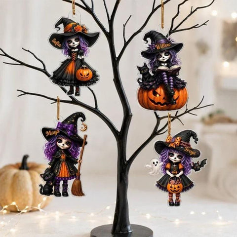 Halloween Little Witch with Black Cat Acrylic Hanging Ornament, 10cm, 20cm, 30cm
