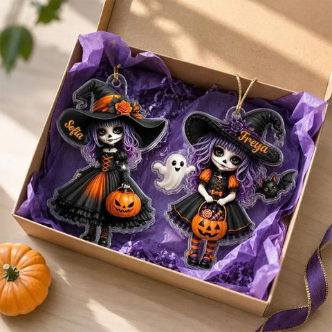 Halloween Little Witch with Black Cat Acrylic Hanging Ornament, 10cm, 20cm, 30cm