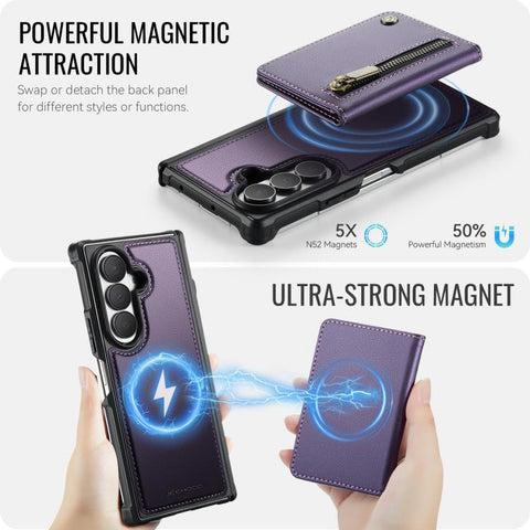 JEEHOOD J12 Exquisite RFID MagSafe Zipper Card Bag Phone Case, For Galaxy Z Fold8 Ultra 5G