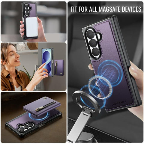 JEEHOOD J12 Exquisite RFID MagSafe Zipper Card Bag Phone Case, For Galaxy Z Fold8 Ultra 5G