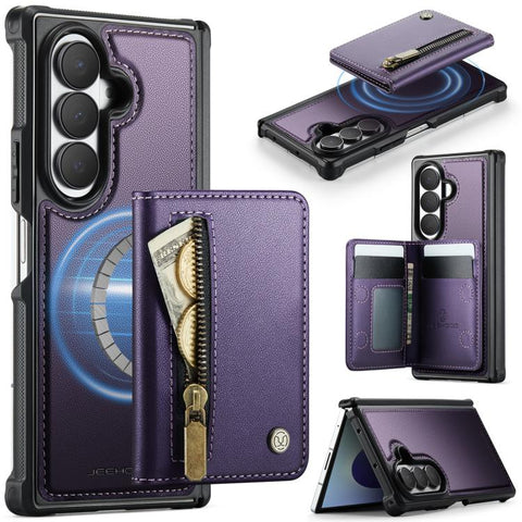 JEEHOOD J12 Exquisite RFID MagSafe Zipper Card Bag Phone Case, For Galaxy Z Fold8 Ultra 5G