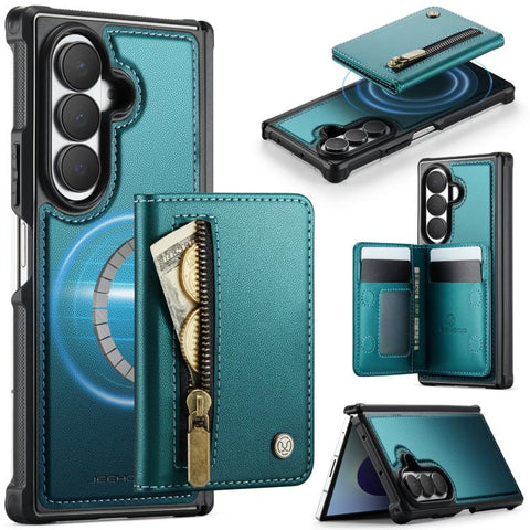 JEEHOOD J12 Exquisite RFID MagSafe Zipper Card Bag Phone Case, For Galaxy Z Fold8 Ultra 5G