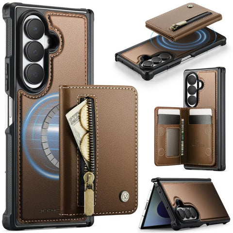 JEEHOOD J12 Exquisite RFID MagSafe Zipper Card Bag Phone Case, For Galaxy Z Fold8 Ultra 5G