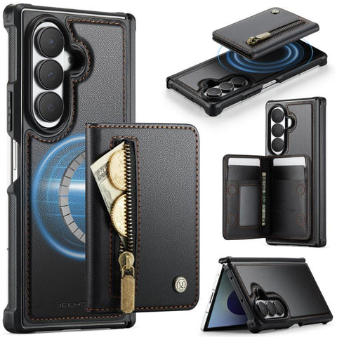 JEEHOOD J12 Exquisite RFID MagSafe Zipper Card Bag Phone Case, For Galaxy Z Fold8 Ultra 5G