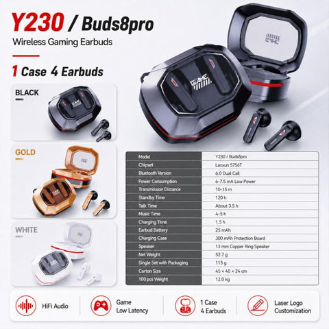 Y230 Low Latency Stereo Touch Control Wireless Gaming Earbuds