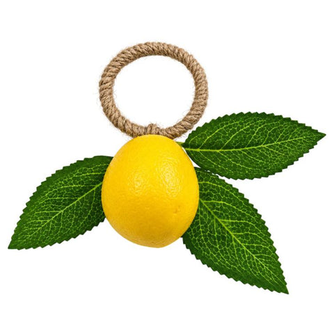 Yellow Lemon Natural Fiber Twine Napkin Buckle Paper Ring, Lemon, Three Leaves Lemon