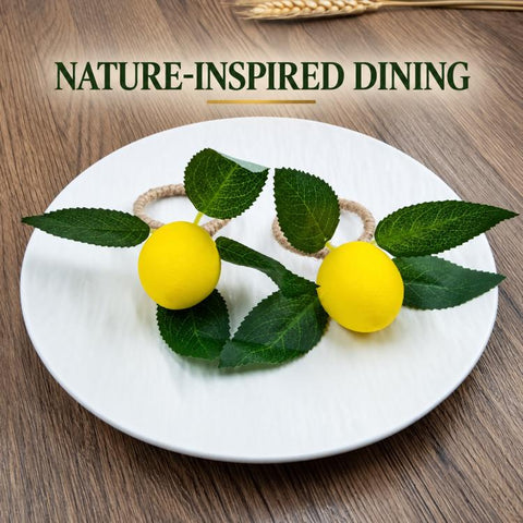 Yellow Lemon Natural Fiber Twine Napkin Buckle Paper Ring, Lemon, Three Leaves Lemon