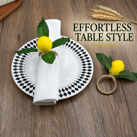 Yellow Lemon Natural Fiber Twine Napkin Buckle Paper Ring, Lemon, Three Leaves Lemon