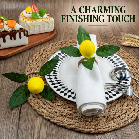 Yellow Lemon Natural Fiber Twine Napkin Buckle Paper Ring, Lemon, Three Leaves Lemon