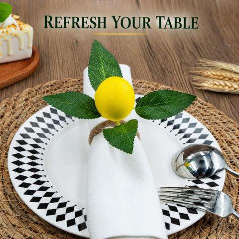 Yellow Lemon Natural Fiber Twine Napkin Buckle Paper Ring, Lemon, Three Leaves Lemon