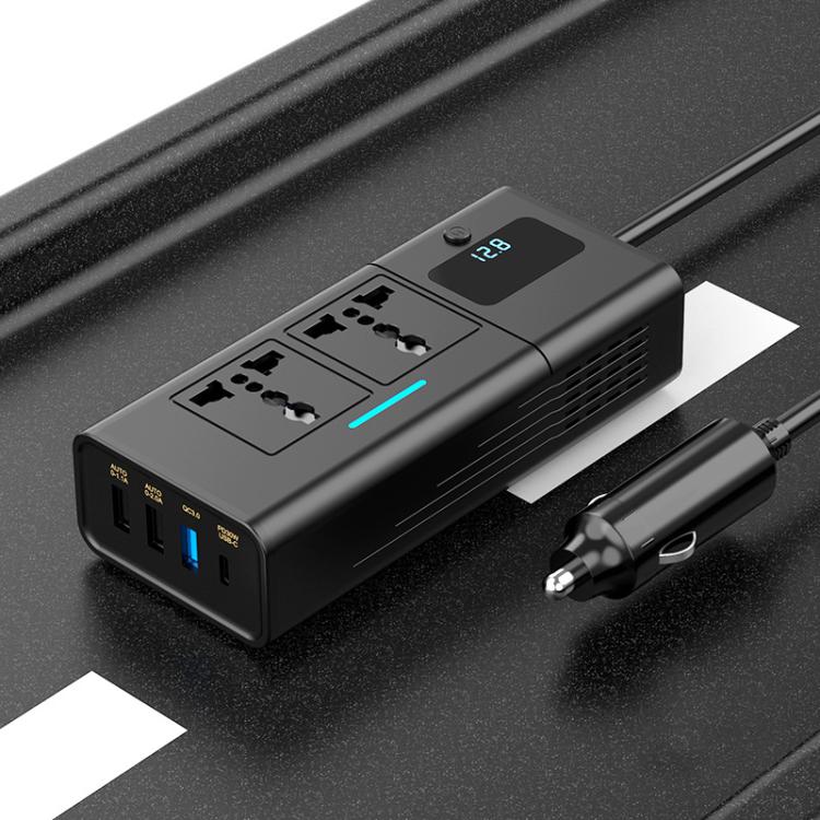Car Cigarette Lighter to 200W AC Output, USB-A, Type-C Smart Digital Display Car Power Inverter, KDP-200W