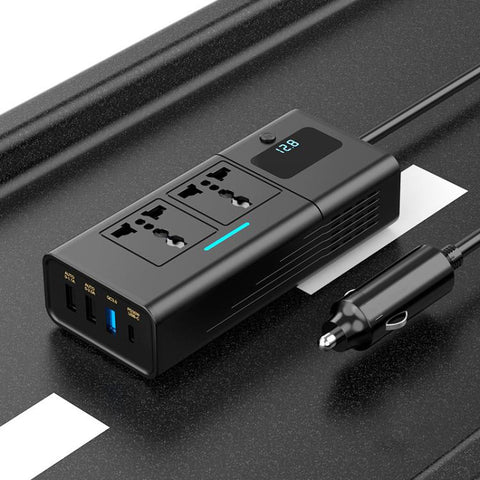 Car Cigarette Lighter to 200W AC Output, USB-A, Type-C Smart Digital Display Car Power Inverter, KDP-200W