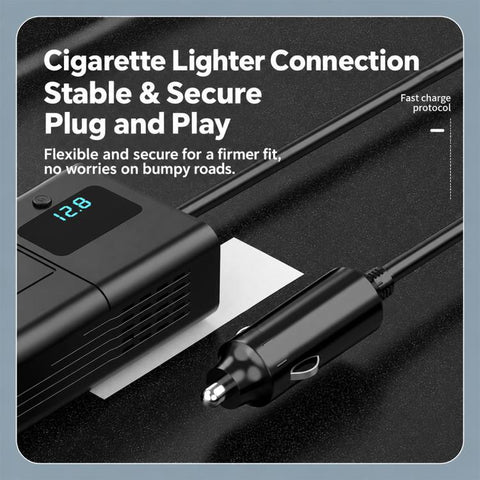 Car Cigarette Lighter to 200W AC Output, USB-A, Type-C Smart Digital Display Car Power Inverter, KDP-200W