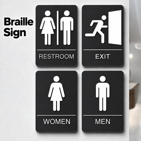 Acrylic 3D Raised Braille Sign Size: 15 x 22.5cm, RESTROOM Symbol, MEN Symbol, WOMEN Symbol, EXIT Symbol