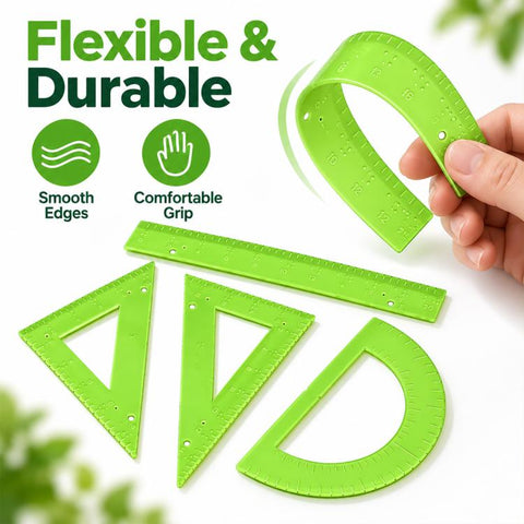 4 PCS/Set Braille Ruler Kit, Ruler Triangle Ruler and Protractor, Accessible Measuring Tool