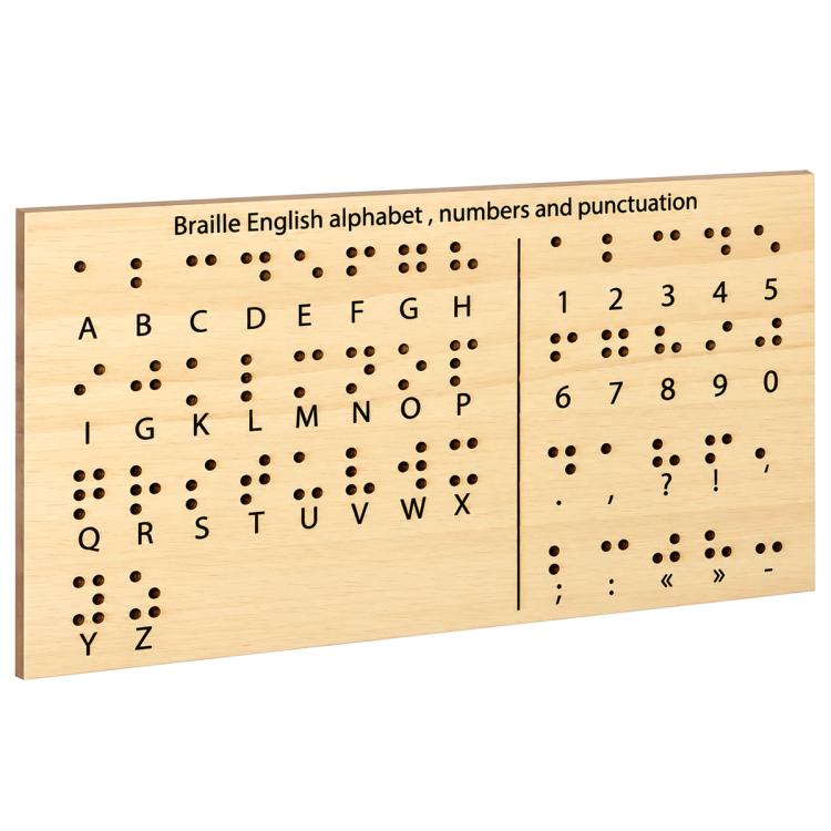 Wooden Braille English Alphabet Numbers and Punctuation Practice Board, Tactile Learning Tool