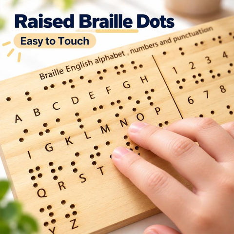 Wooden Braille English Alphabet Numbers and Punctuation Practice Board, Tactile Learning Tool