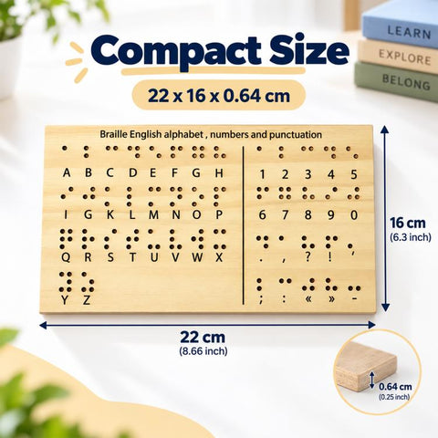 Wooden Braille English Alphabet Numbers and Punctuation Practice Board, Tactile Learning Tool