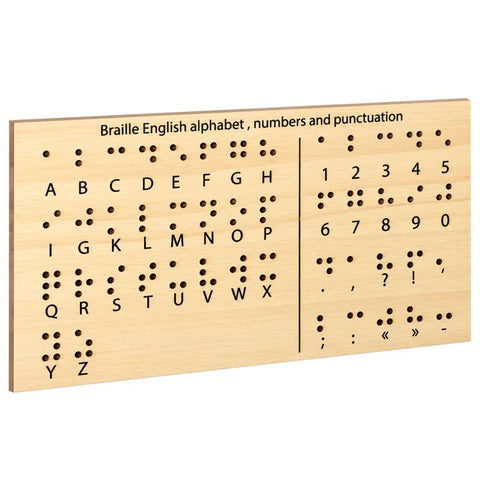 Wooden Braille English Alphabet Numbers and Punctuation Practice Board, Tactile Learning Tool